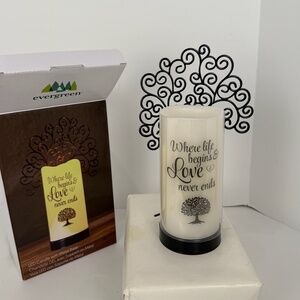 Evergreen Tree Battery Operated LED Candle with Metal Holder Set